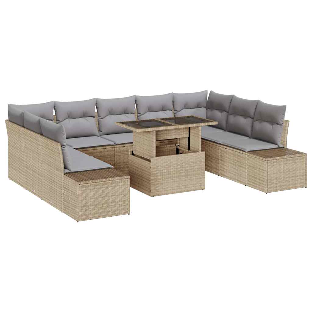 Set Divano da Giardino con cuscino 10 pcs beige e grigio chiaro | homemem39