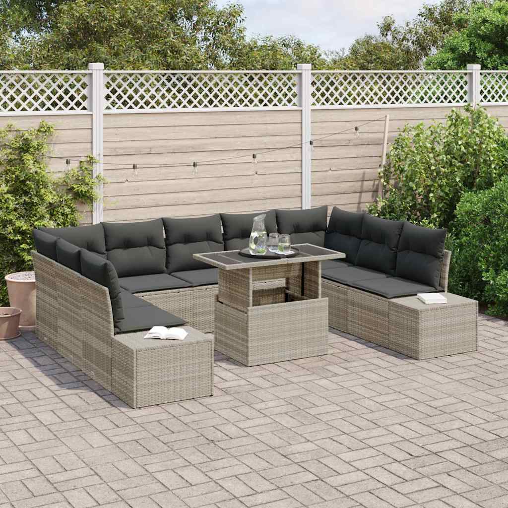 Set Divano da Giardino con cuscino 10 pcs Grigio chiaro | homemem39