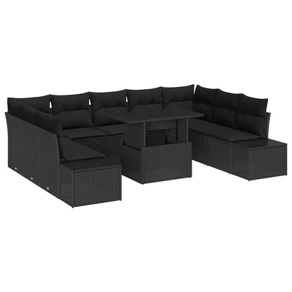 Set Divano da Giardino 10 pz Nero polyrattan