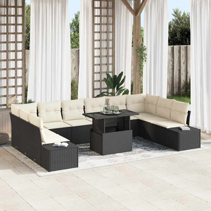 Set Divano da Giardino con cuscino 11 pcs Nero e crema | homemem39