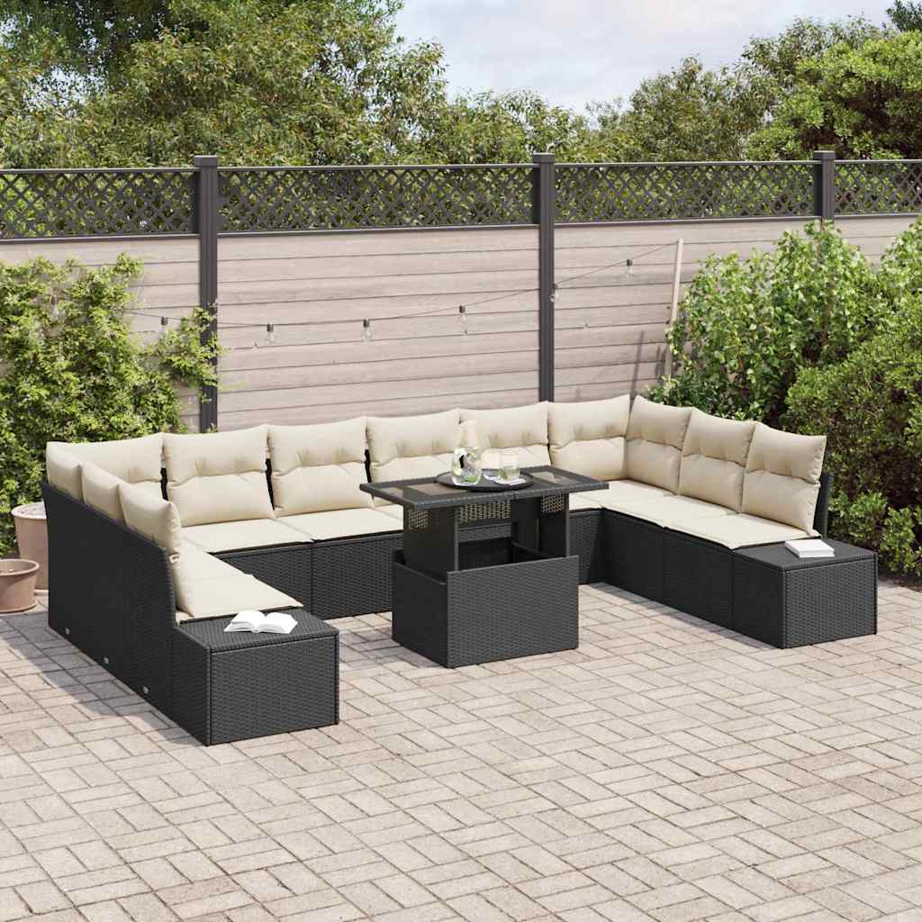 Set Divano da Giardino con cuscino 11 pcs Nero e crema | homemem39