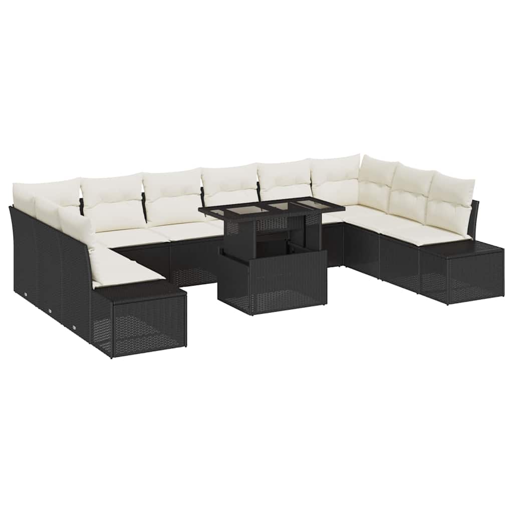 Set Divano da Giardino con cuscino 11 pcs Nero e crema | homemem39