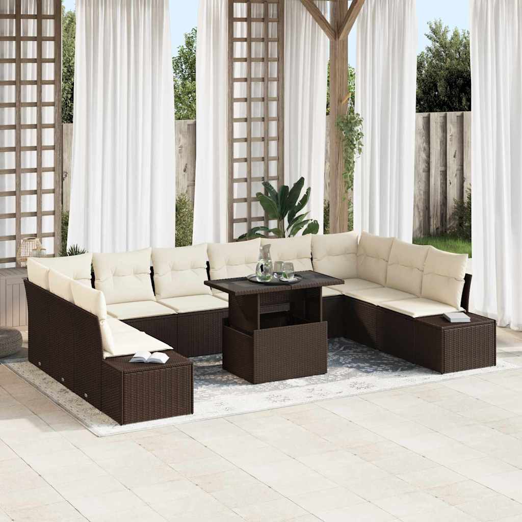 Set Divano da Giardino con cuscino 11 pcs Marrone e crema | homemem39