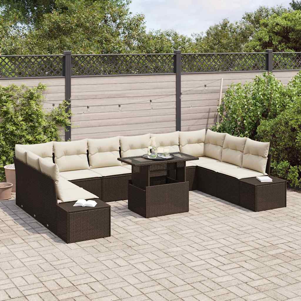 Set Divano da Giardino con cuscino 11 pcs Marrone e crema | homemem39