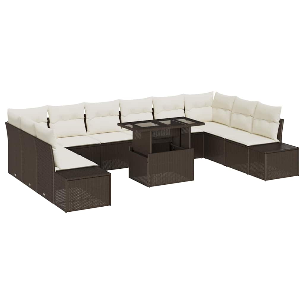 Set Divano da Giardino con cuscino 11 pcs Marrone e crema | homemem39
