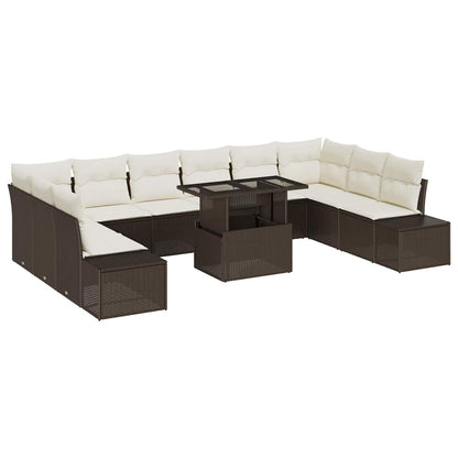 Set Divano da Giardino con cuscino 11 pcs Marrone e crema | homemem39