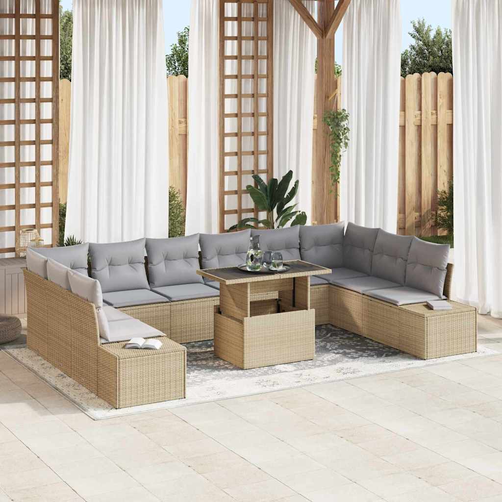 Set Divano da Giardino con cuscino 11 pcs beige e grigio chiaro | homemem39
