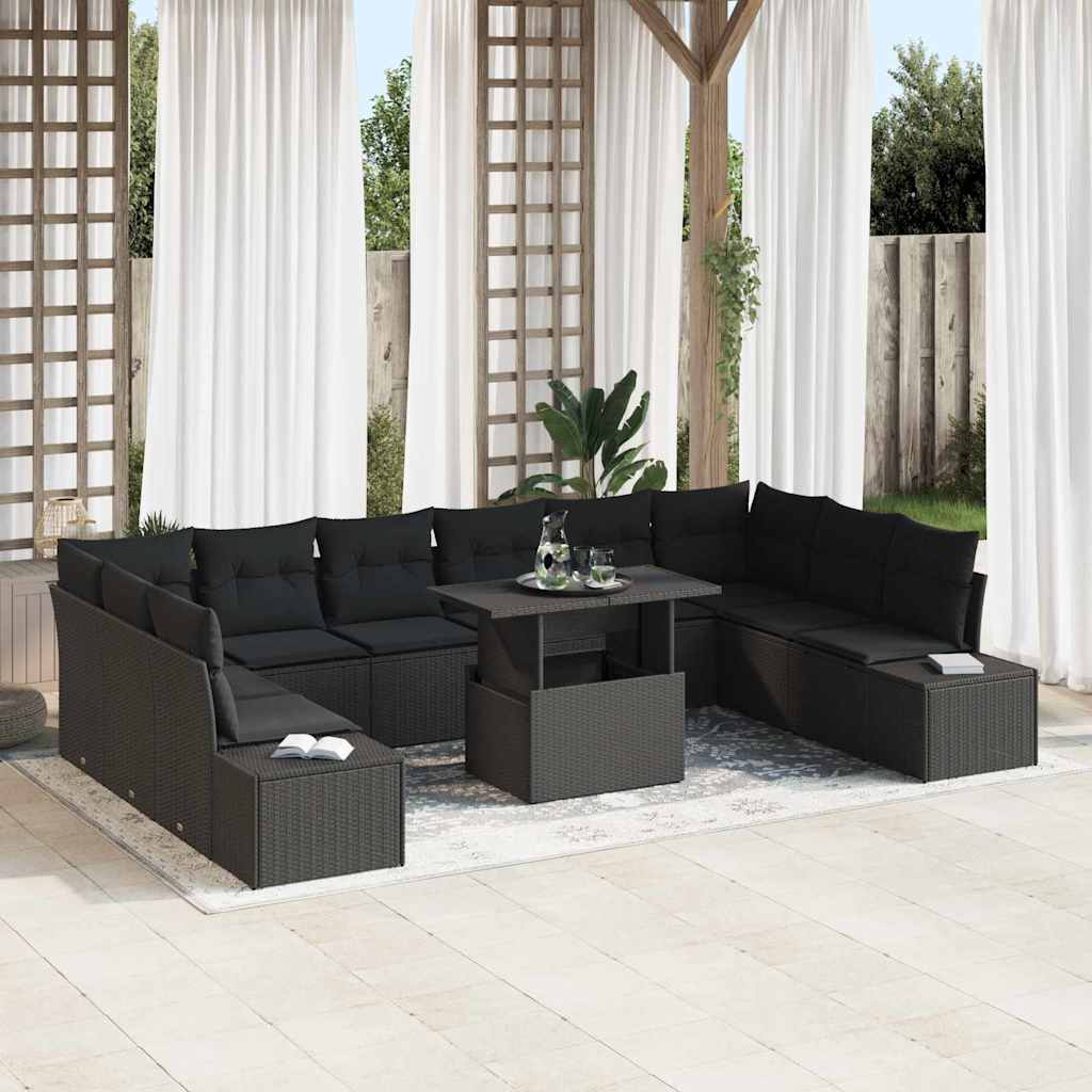 Set Divano da Giardino con cuscino 11 pcs Nero | homemem39