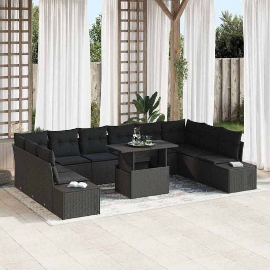 Set Divano da Giardino con cuscino 11 pcs Nero
