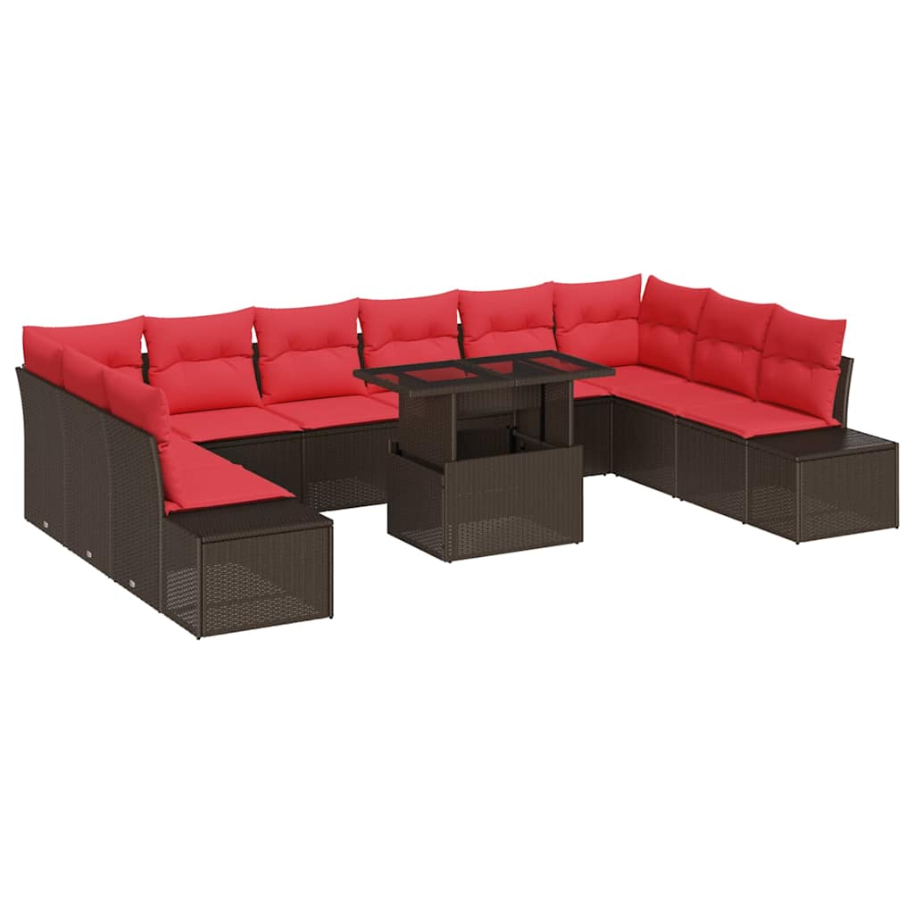 Set Divano da Giardino 11 pcs Marrone e Rosso polyrattan | homemem39