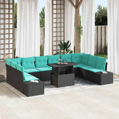 Set Divano da Giardino 11 pz Nero e Blu polyrattan