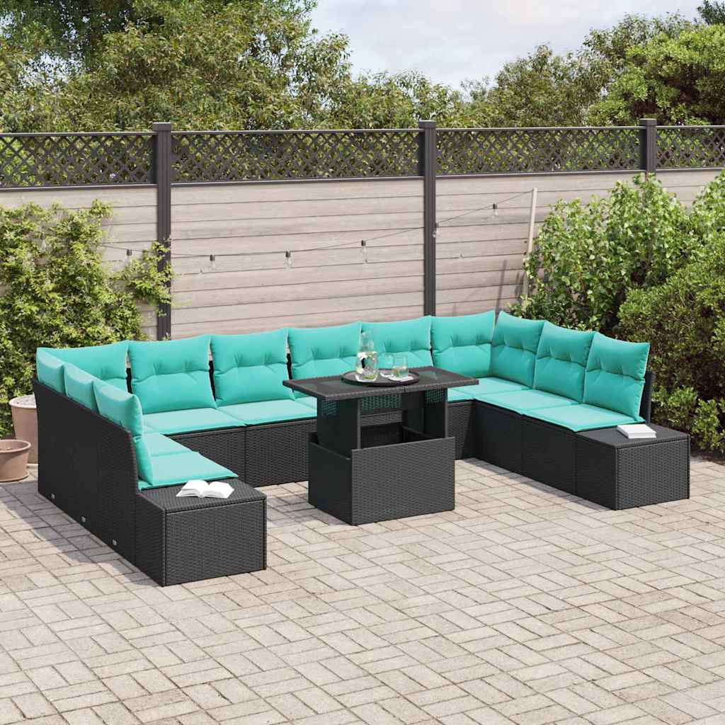 Set Divano da Giardino 11 pz Nero e Blu polyrattan | homemem39