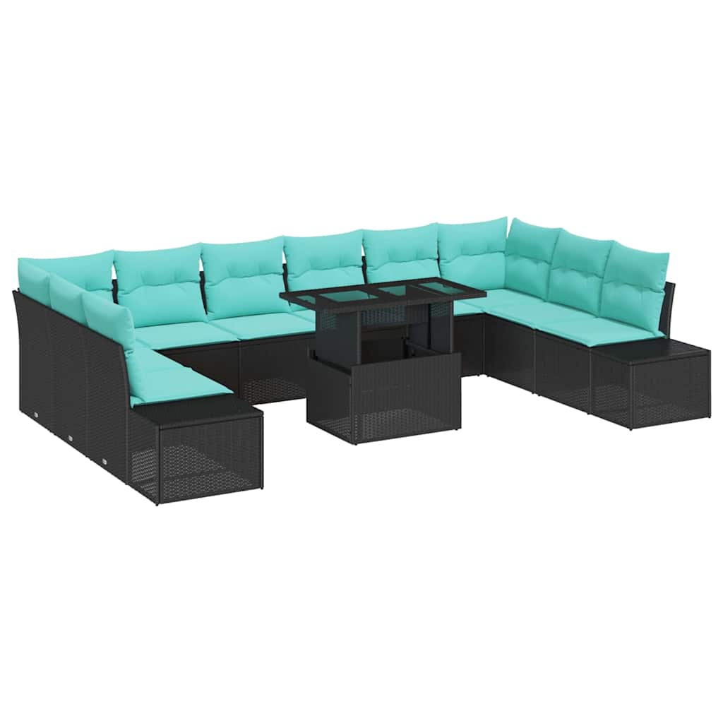 Set Divano da Giardino 11 pz Nero e Blu polyrattan | homemem39