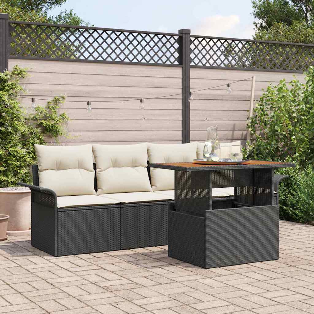 Set Divano da Giardino 5 pcs Nero e Crema polyrattan | homemem39