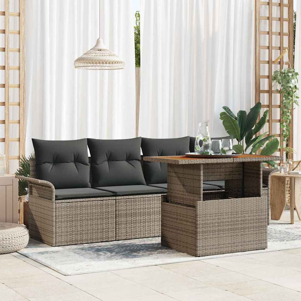 Set Divano da Giardino con cuscino 5 pcs Grigio polyrattan | homemem39