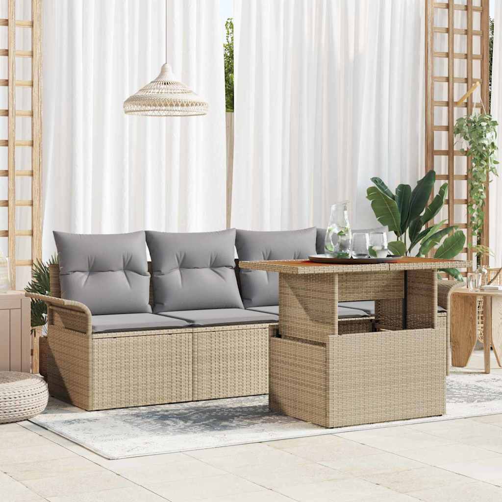Set Divano da Giardino 5 pcs Beige e Grigio Chiaro polyrattan | homemem39