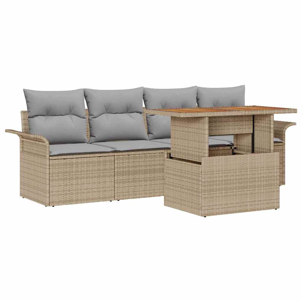 Set Divano da Giardino 5 pcs Beige e Grigio Chiaro polyrattan | homemem39