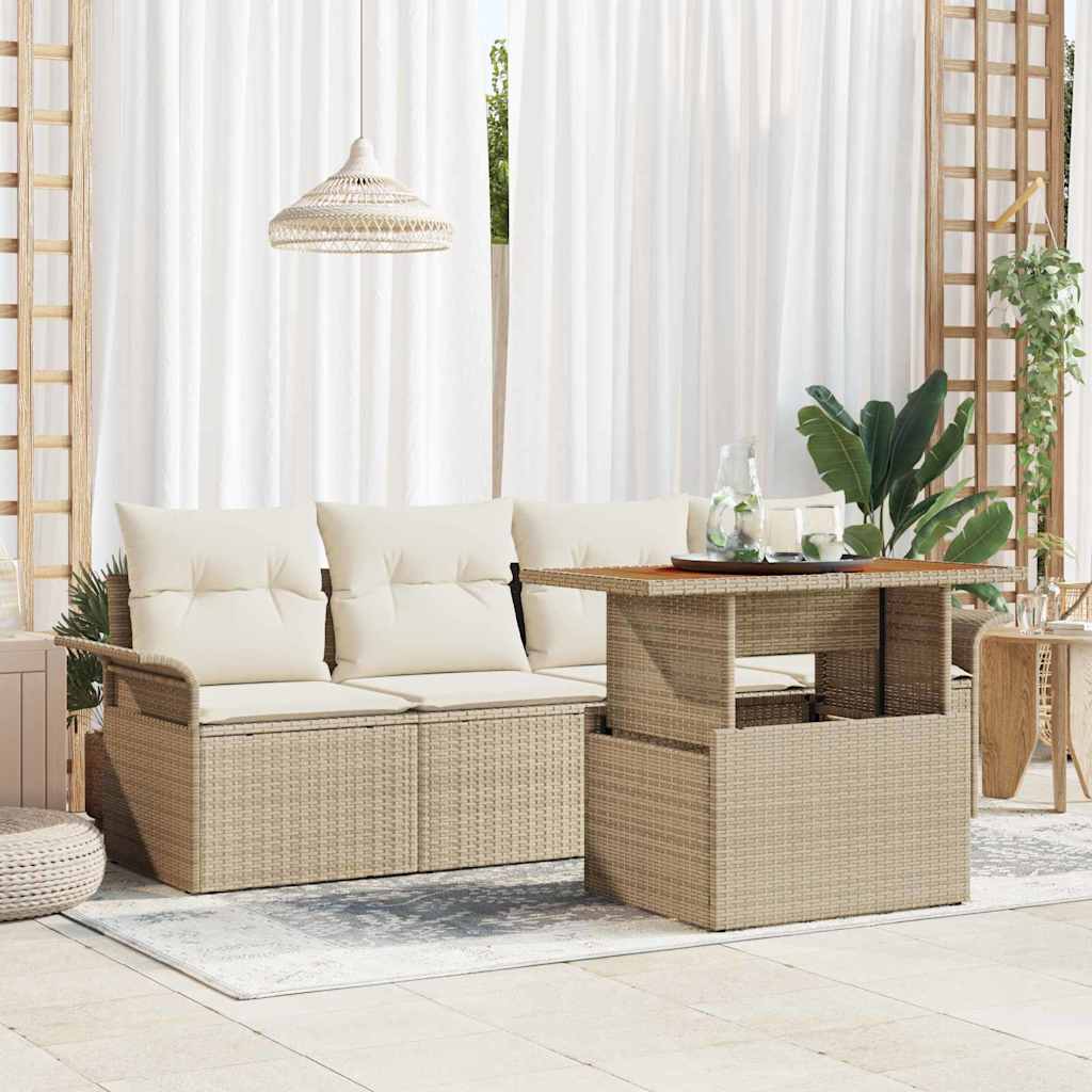 Set Divano da Giardino 5 pcs Beige e Crema polyrattan