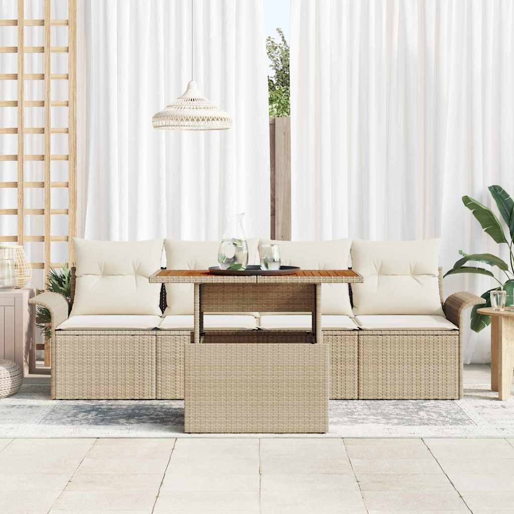 Set Divano da Giardino 5 pcs Beige e Crema polyrattan