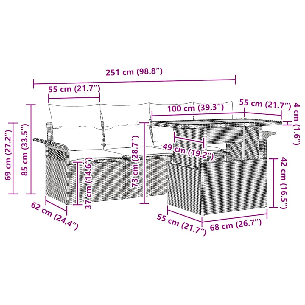 Set Divano da Giardino 5 pcs Beige e Crema polyrattan