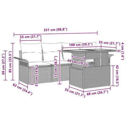 Set Divano da Giardino 5 pcs Beige e Crema polyrattan