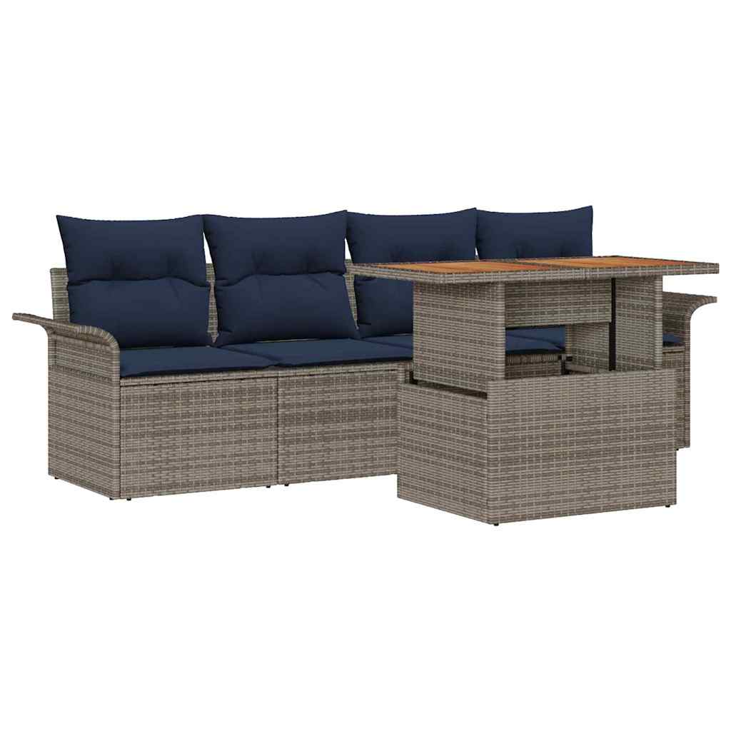 Set Divano da Giardino con cuscino 5 pcs grigio e blu navy | homemem39