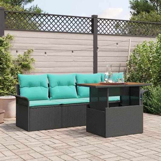 Set Divano da Giardino con cuscino 5 pcs Nero e blu