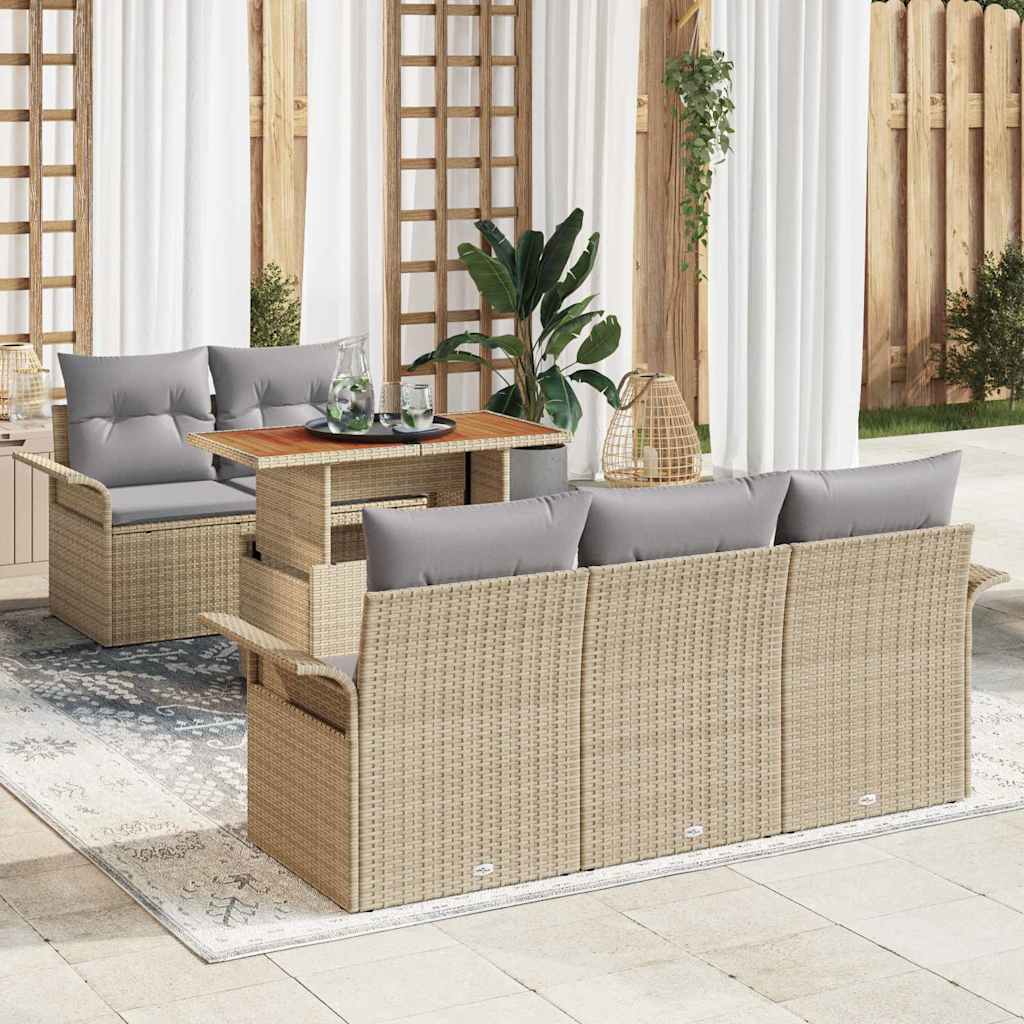 Set Divano da Giardino 6 pcs Beige e Grigio Chiaro polyrattan | homemem39