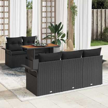 Set Divano da Giardino 6 pz Nero polyrattan