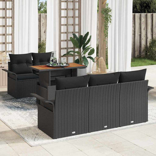 Set Divano da Giardino 6 pz Nero polyrattan