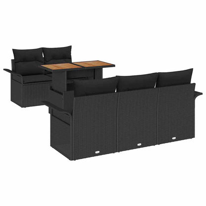 Set Divano da Giardino 6 pz Nero polyrattan