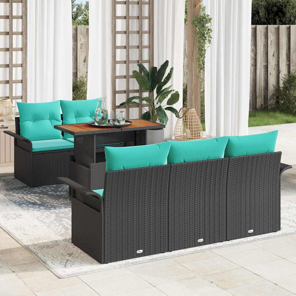 Set Divano da Giardino con cuscino 6 pcs Nero e blu | homemem39