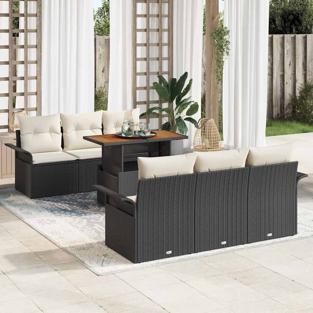 Set Divano da Giardino con cuscino 7 pcs Nero e crema | homemem39