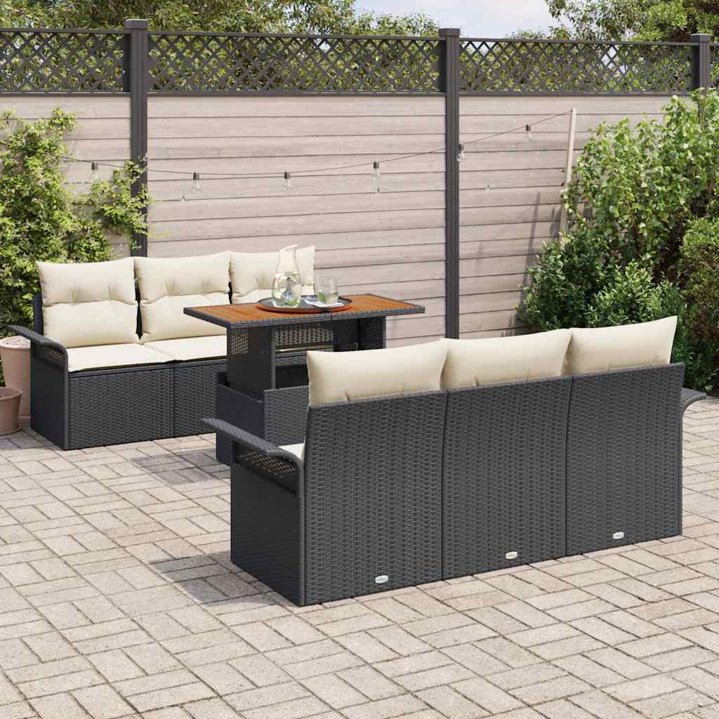 Set Divano da Giardino con cuscino 7 pcs Nero e crema | homemem39