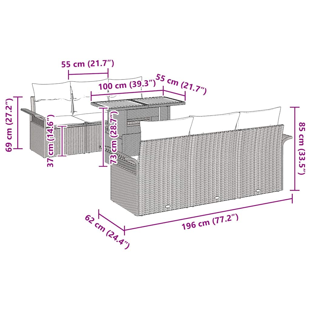 Set Divano da Giardino con cuscino 7 pcs beige e panna