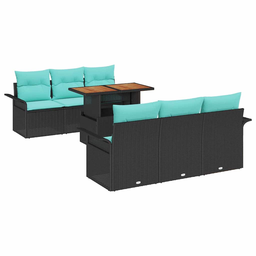 Set Divano da Giardino con cuscino 7 pcs Nero e Blu polyrattan | homemem39