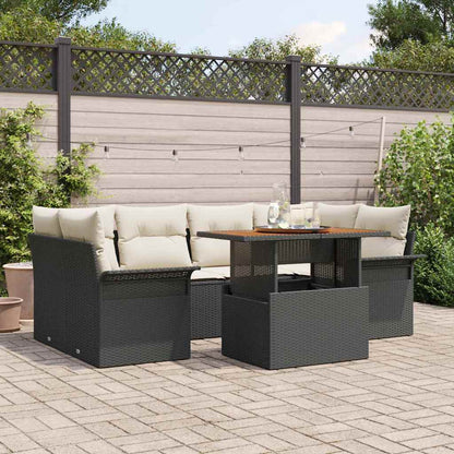 Set Divano da Giardino con cuscino 7 pcs Nero e crema | homemem39