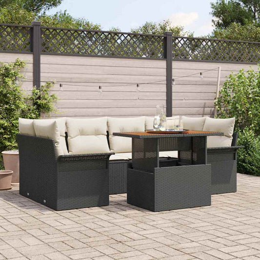 Set Divano da Giardino con cuscino 7 pcs Nero e crema
