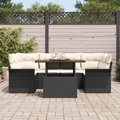 Set Divano da Giardino con cuscino 7 pcs Nero e crema | homemem39