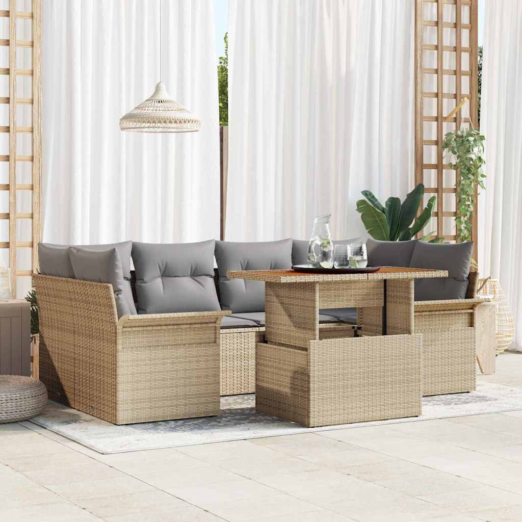 Set Divano da Giardino con cuscino 7 pcs beige e grigio chiaro | homemem39