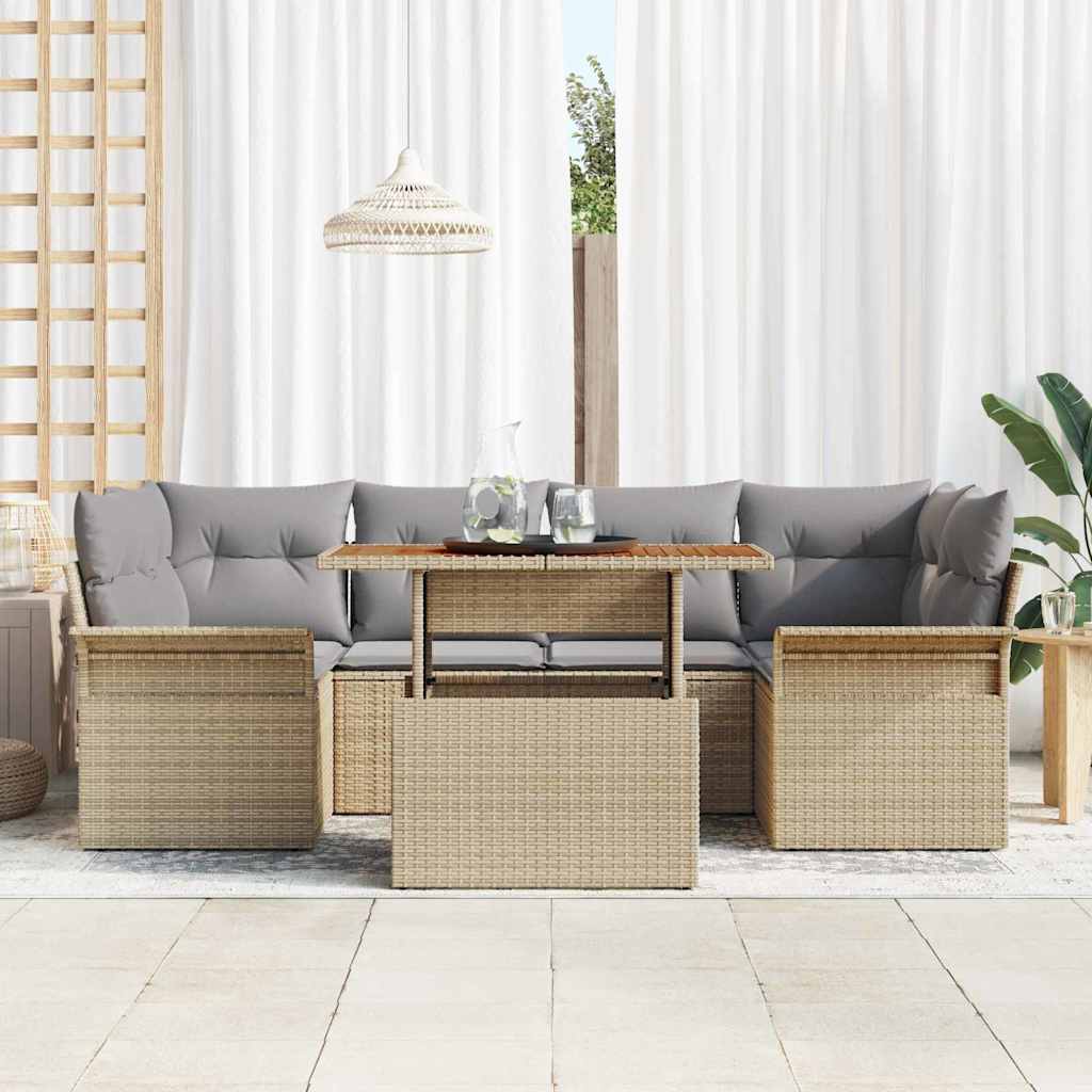 Set Divano da Giardino con cuscino 7 pcs beige e grigio chiaro | homemem39