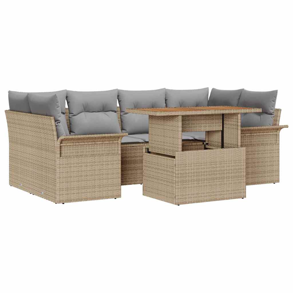 Set Divano da Giardino con cuscino 7 pcs beige e grigio chiaro | homemem39