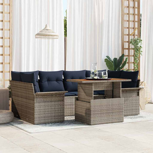 Set Divano da Giardino con cuscino 7 pcs grigio e blu navy
