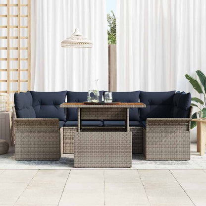 Set Divano da Giardino con cuscino 7 pcs grigio e blu navy | homemem39