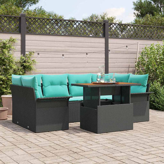 Set Divano da Giardino con cuscino 7 pcs Nero e blu