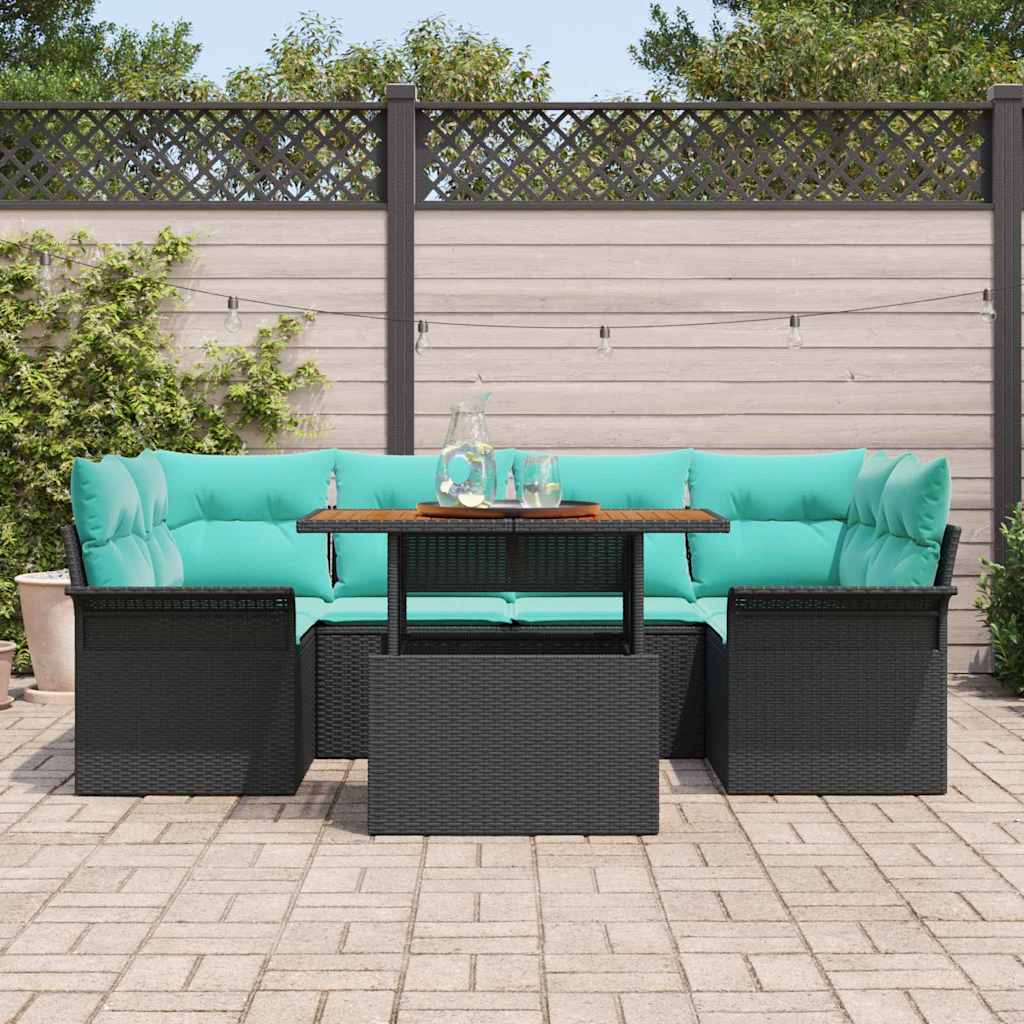 Set Divano da Giardino con cuscino 7 pcs Nero e blu | homemem39
