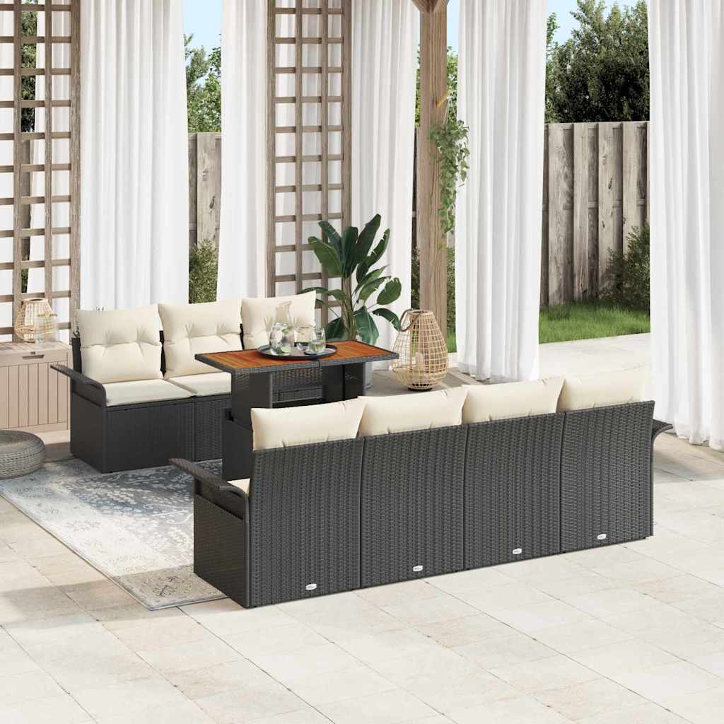 Set Divano da Giardino con cuscino 8 pcs Nero e crema | homemem39