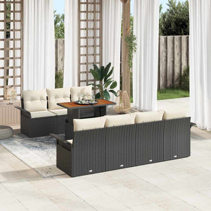 Set Divano da Giardino con cuscino 8 pcs Nero e crema | homemem39
