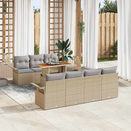 Set Divano da Giardino con cuscino 8 pcs beige e grigio chiaro