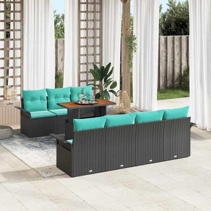 Set Divano da Giardino con cuscino 8 pcs Nero e blu | homemem39